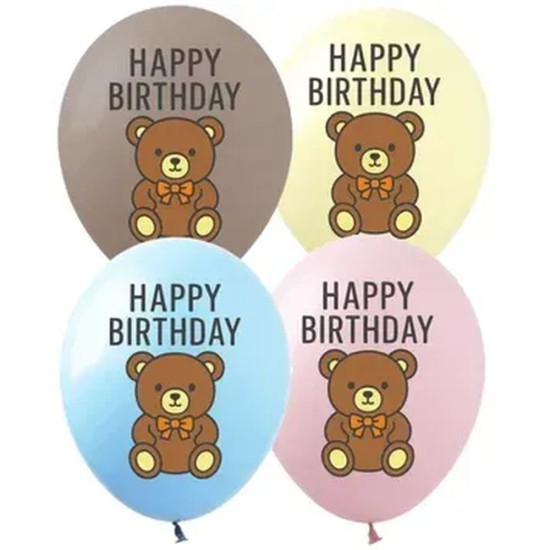 Кульки  латексні 12"(30сm)  Happy Birthday Ведмедикмакарун  10шт Різнокольоровий (8214912)
