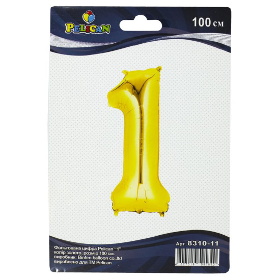 Цифра фольгированная Pelican, "1" Золото 100см Золотой Pelican (831011)