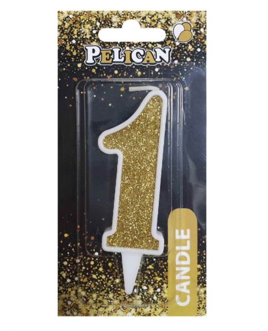 Свеча для торта Pelican "1" ЗОЛОТО 7см Золотой Pelican (867011)
