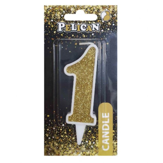 Свеча для торта Pelican "1" ЗОЛОТО 7см Золотой Pelican (867011)