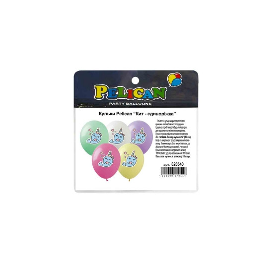 Шарики Pelican 12" (30сm) "Кит единорожка"  10шт Разноцветный Pelican (828540)