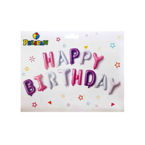 Набор из 13 шаров-букв, Happy Birthday 40см, фиолетово-розовый Разноцветный Pelican (837113)