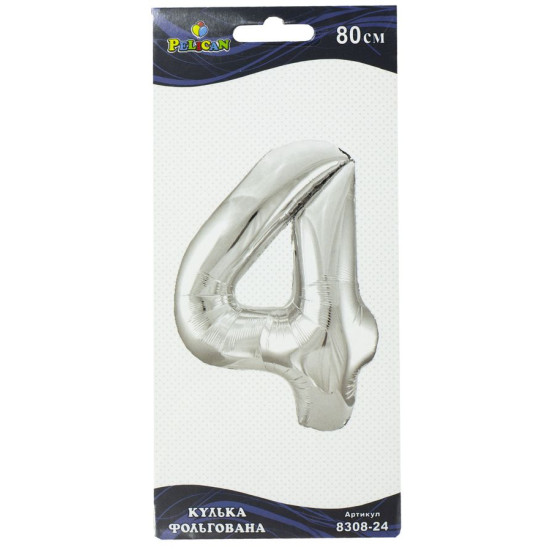 Цифра фольгированная Pelican, "4" Серебро 80см Серебряный Pelican (830824)