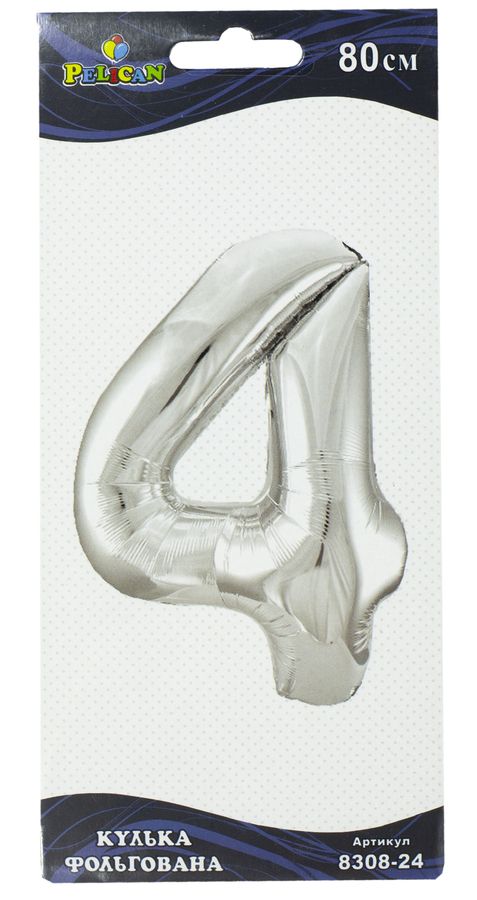 Цифра фольгированная Pelican, "4" Серебро 80см Серебряный Pelican (830824)