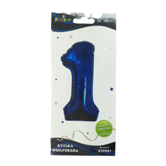 Цифра фольгированная  "1" индиго 32"(80cm) Pelican (830981)