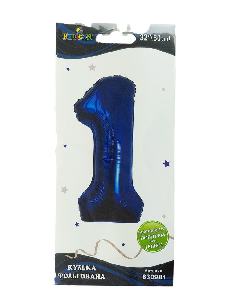 Цифра фольгированная  "1" индиго 32"(80cm) Pelican (830981)