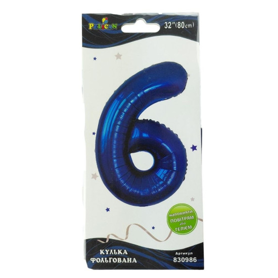 Цифра фольгированная  "6" индиго 32"(80cm) Pelican (830986)