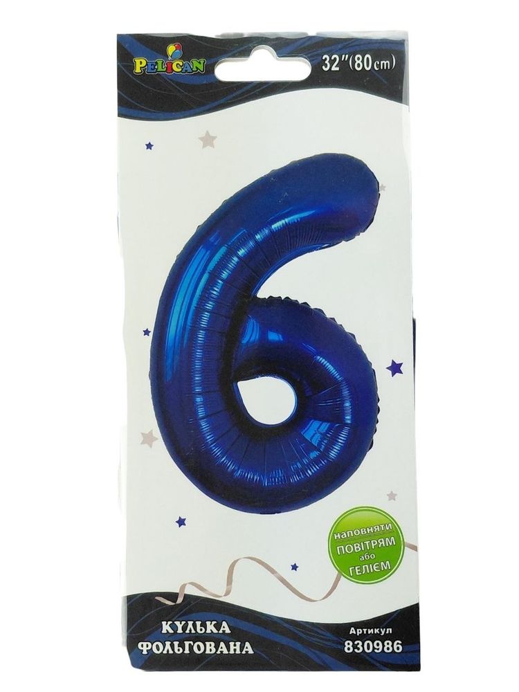 Цифра фольгированная  "6" индиго 32"(80cm) Pelican (830986)