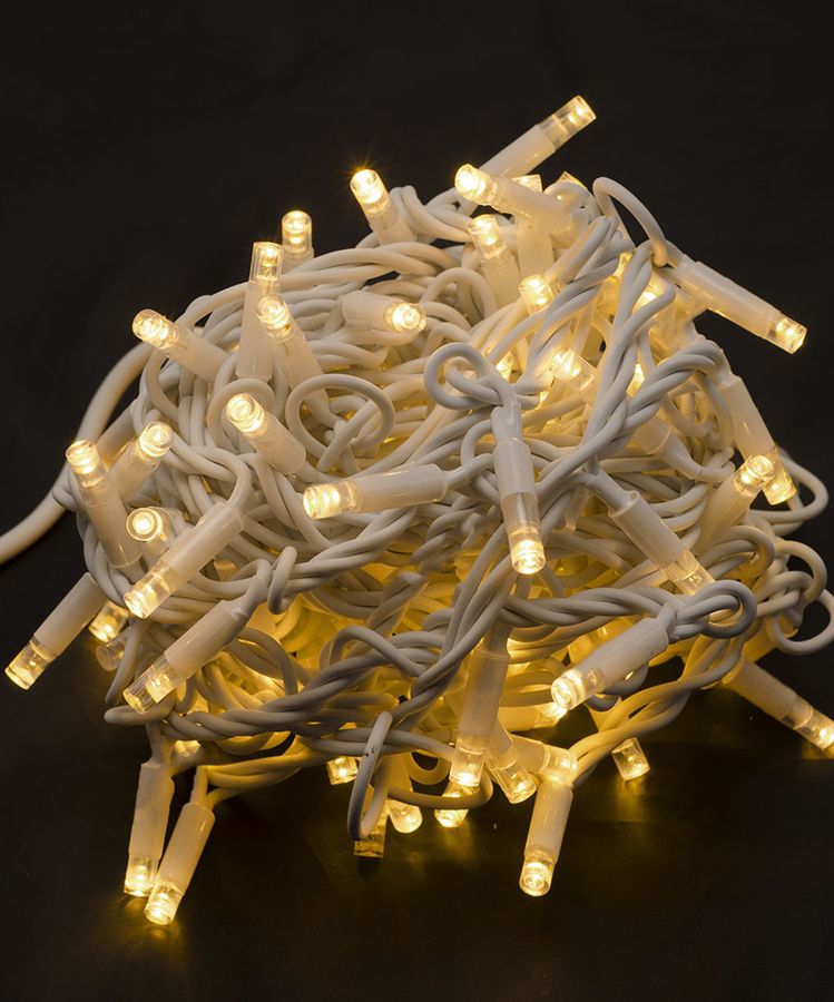 Гирлянда уличная 100 LED 10м  (белый каучук 3,3мм) белый теплый Желтый Unison (1432-07)