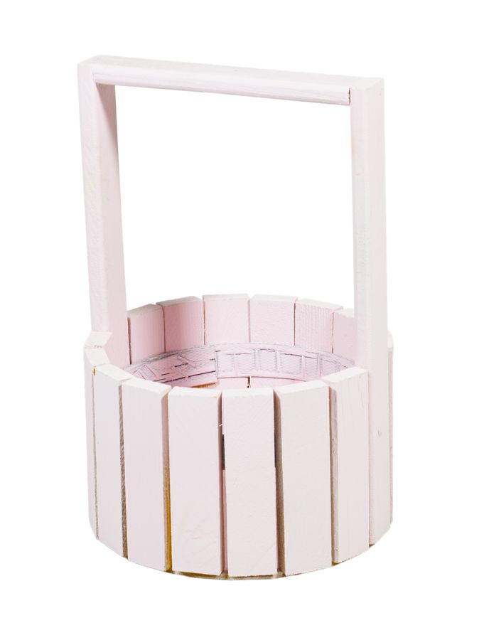 Корзина розовая деревяная круглая маленькая BW-150 (BW-150 pink)