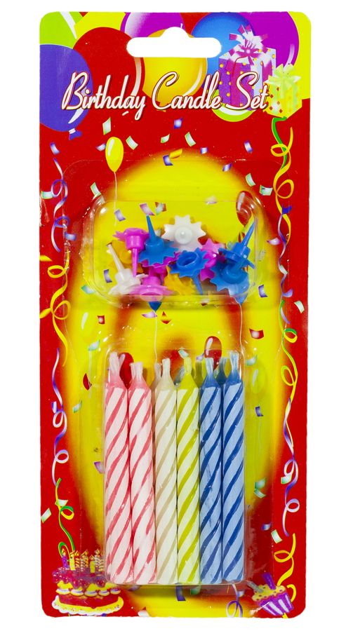 Набор свечей для торта "Birthday" 12шт, 0,6*6см, mix3 (6726)