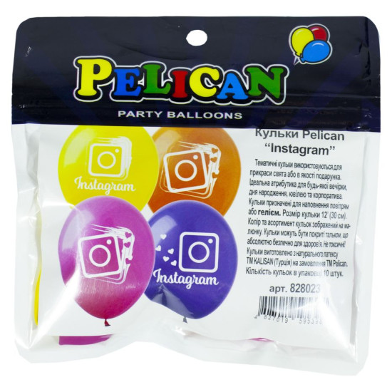 Кульки Pelican 12' (30 см) "Instagram", 10шт/уп Різнокольоровий Pelican (828023)