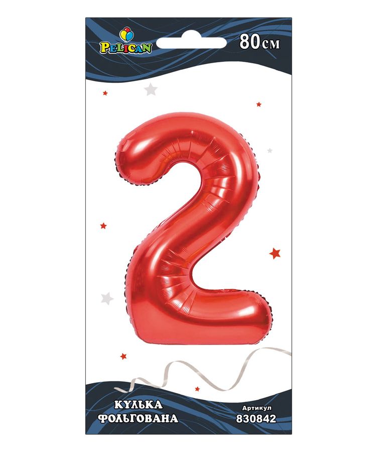 Цифра фольгированая Pelican, "2" Красная 80см Красный Pelican (830842)