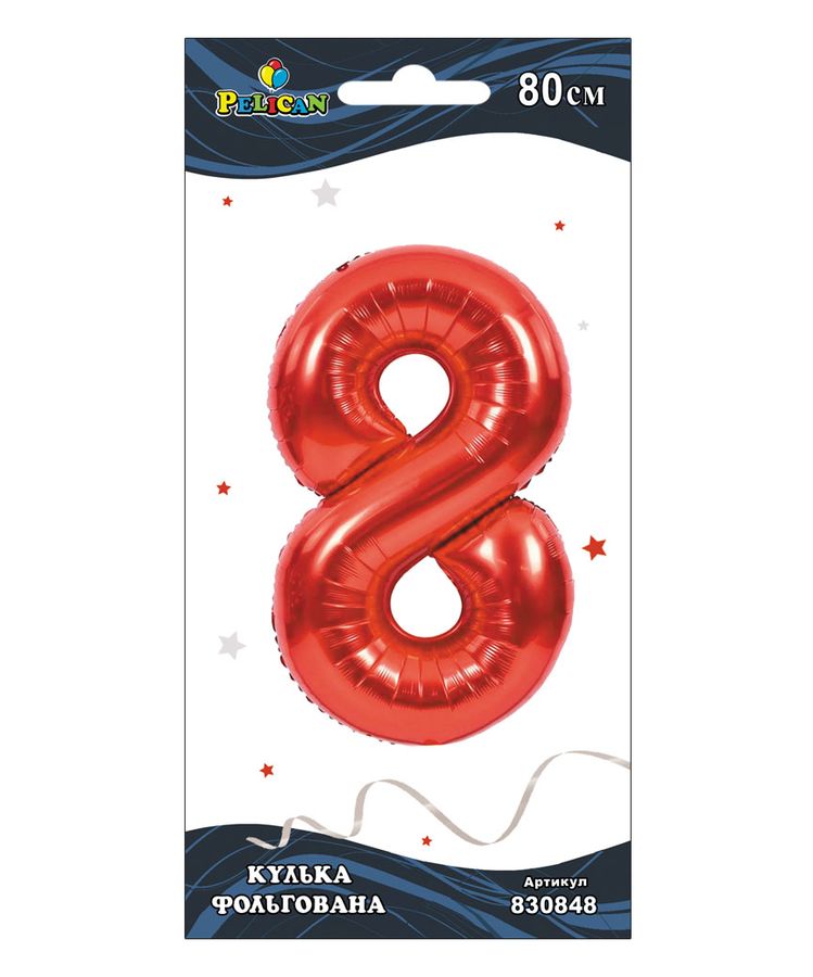 Цифра фольгована Pelican, "8" Червона 80см Червоний Pelican (830848)