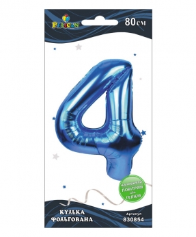Цифра фольгована "4" Синя 80см Синій Pelican (830854)