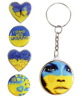 Брелок 3D объемный, круглый 30*30мм "Украинка" микс Желто-синий Unison (784193)