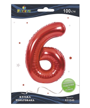Цифра фольгована Pelican, "6" червона 100см Червоний Pelican (831046)