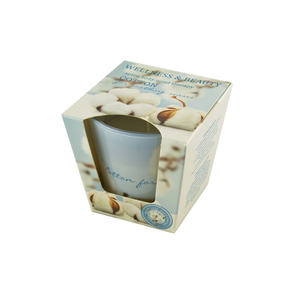 Свічка ароматична "Wellness & Beauty" Cotton 30годин, 115g, 8см х 9см Блакитний Bartek Candles (40594)