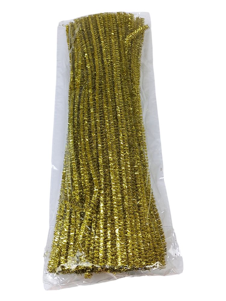 Синельний дріт з блискітками, 300 х 6мм жовте золото, 100 шт (C30058 yellow gold)