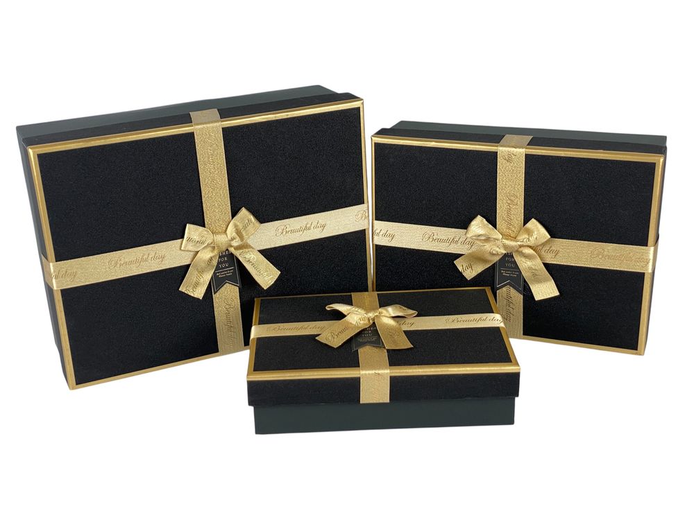 Набор коробок 3 шт прямоугольные, 33 х 25 х 12см  с глитером (10241 black)