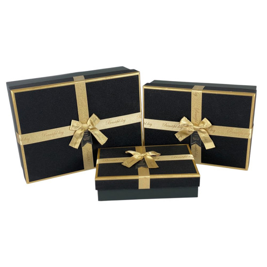 Набор коробок 3 шт прямоугольные, 33 х 25 х 12см  с глитером (10241 black)