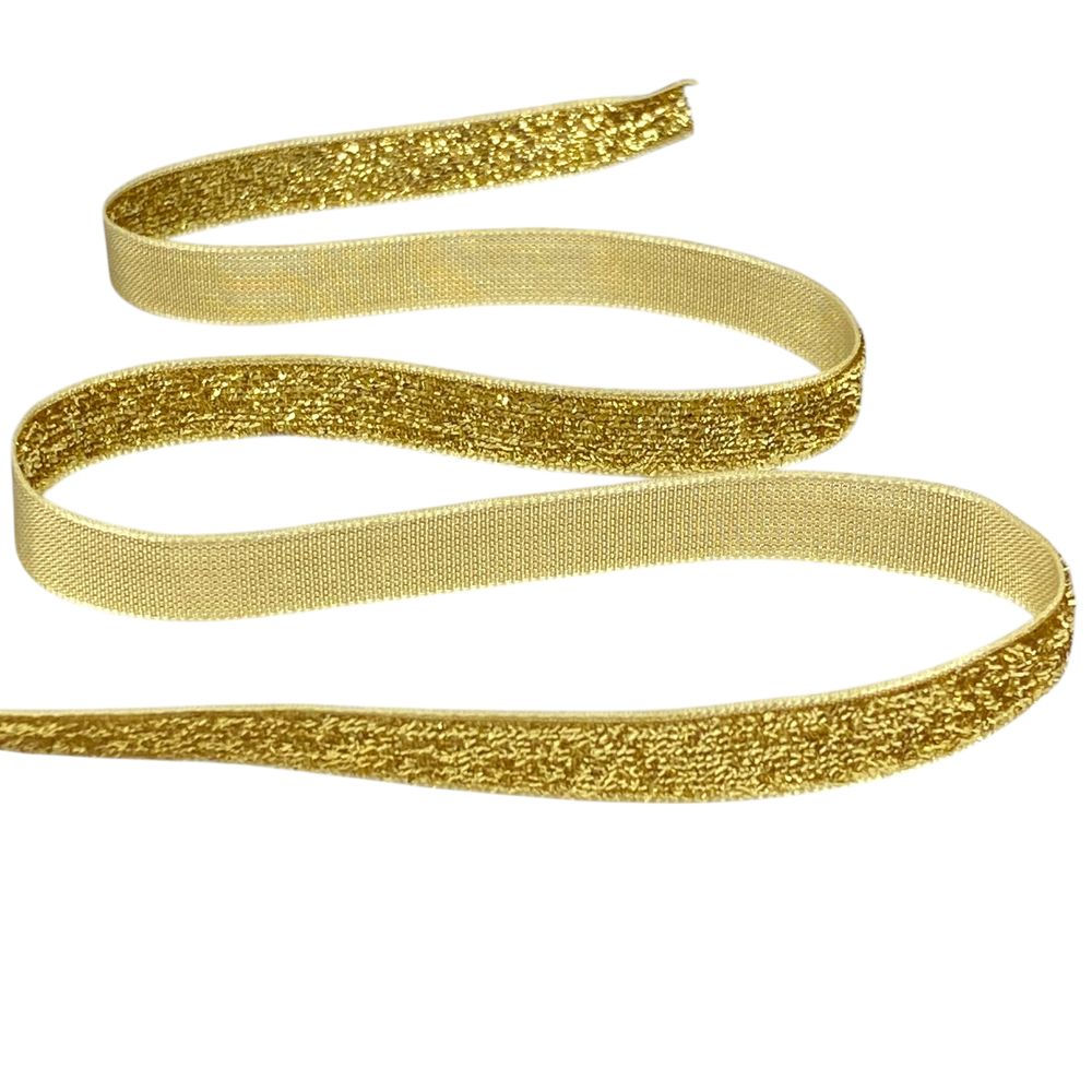 Бархатная лента с люрексом 1,0 см х 50 ярдов Золотой Marill (D00710-  gold)