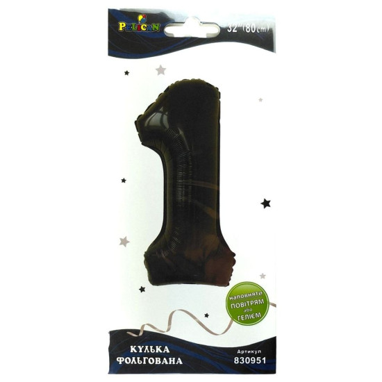Цифра фольгированная  "1" черная 32"(80cm) Pelican (830951)