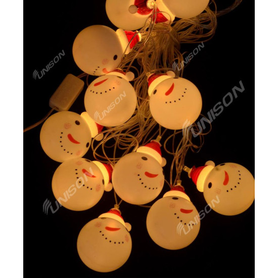 Фігурки  12 LED, "СНІГОВИК В ШАПЦІ",  5м+ перехідник,  теплий білий (1698-20)