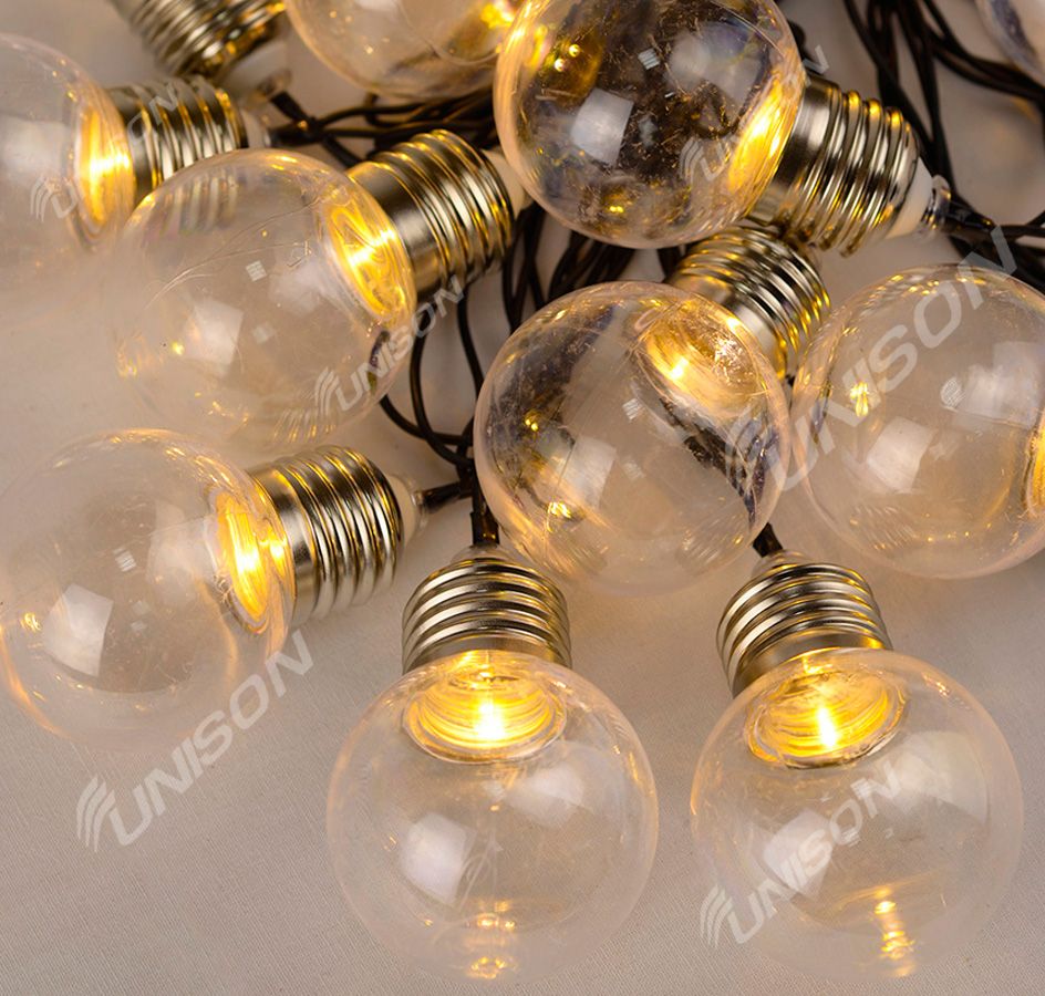 Лампочки 40мм, 12 LED, 5м + переходник, белый теплый (1364-07)