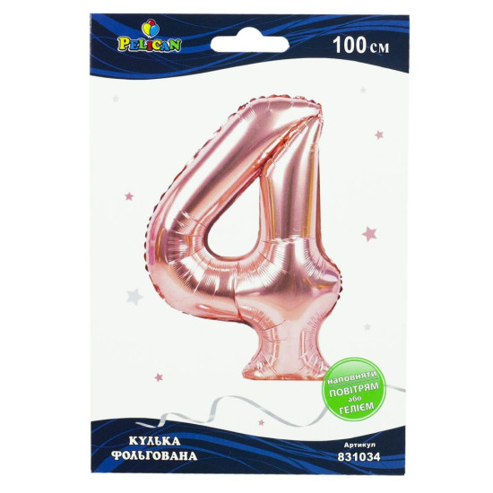 Цифра фольгована Pelican, "4" Рожеве золото 100см Рожевий Pelican (831034)