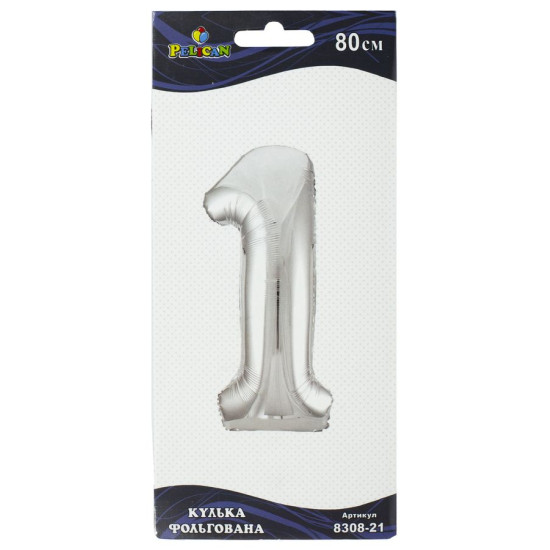 Цифра фольгована Pelican, "1" Срібло 80см Срібний Pelican (830821)