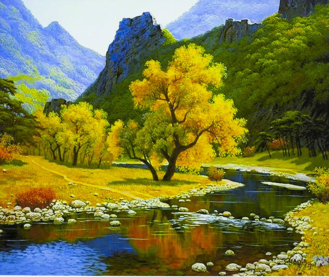 Картина по номерам на дереве "Река в горах" 40*50см,крас.,кисти (3377-D)