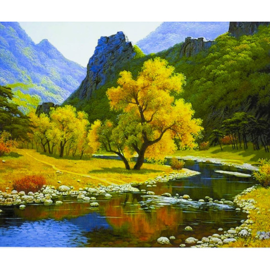 Картина по номерам на дереве "Река в горах" 40*50см,крас.,кисти (3377-D)