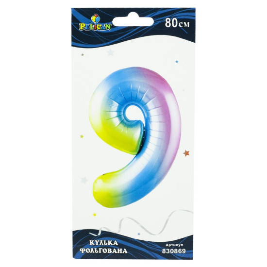 Цифра фольгована  Pelican "9" Райдужна 80см Різнокольоровий Pelican (830869)
