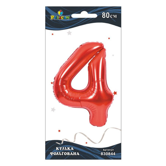 Цифра фольгована Pelican, "4" Червона 80см Червоний Pelican (830844)