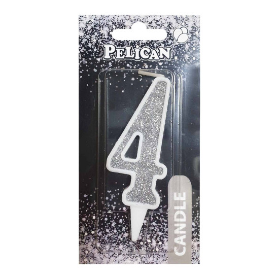 Свеча для торта Pelican "4" СЕРЕБРО 7см Серебряный Pelican (867024)