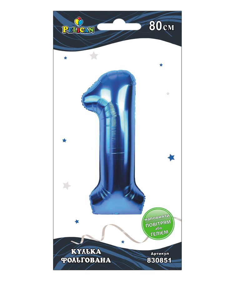 Цифра фольгована Pelican, "1" Синя 80см Синій Pelican (830851)