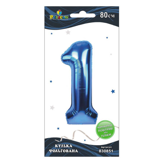 Цифра фольгована Pelican, "1" Синя 80см Синій Pelican (830851)