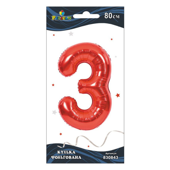 Цифра фольгована Pelican, "3" Червона 80см Червоний Pelican (830843)