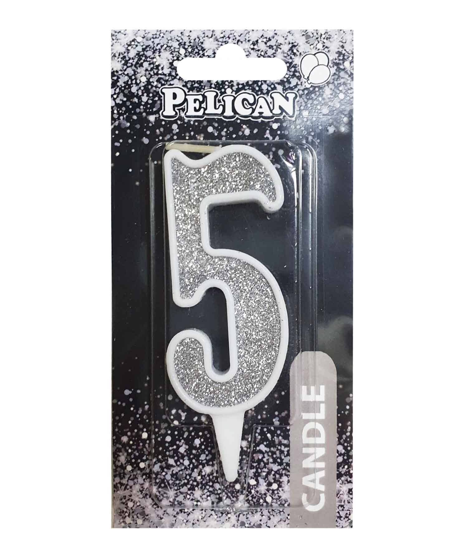 Свеча для торта Pelican "5" СЕРЕБРО 7см Серебряный Pelican (867025)