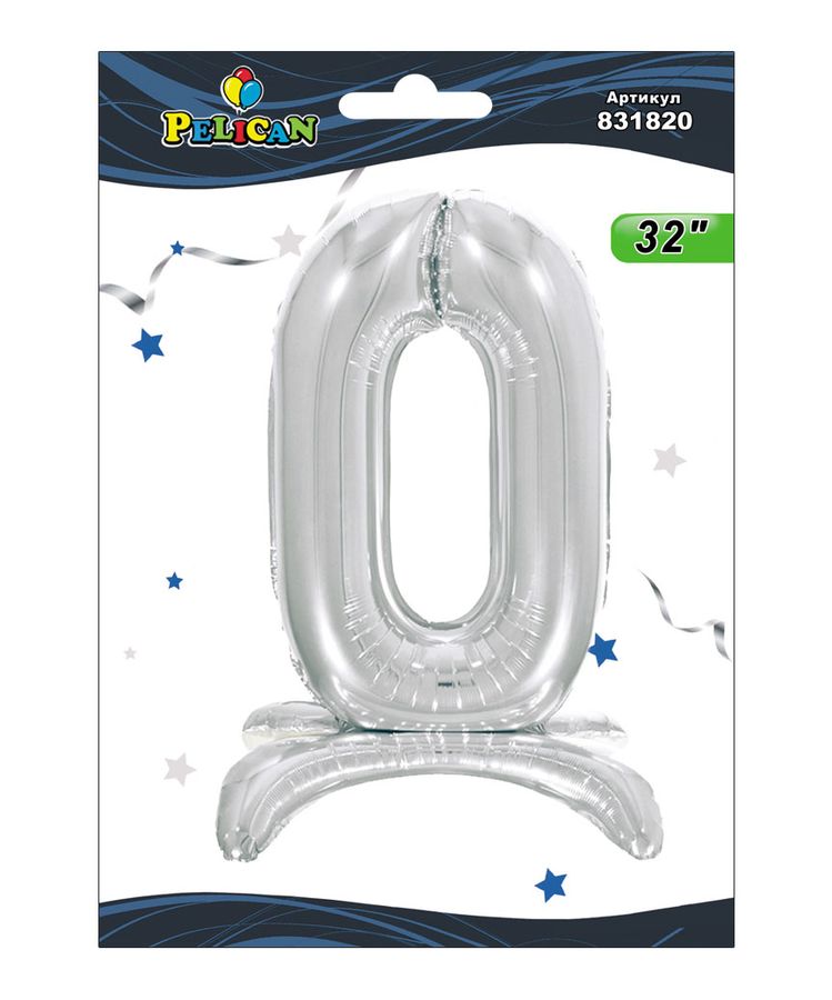 Цифра фольгована на підставці Pelican "0" срібло 80см Срібний Pelican (831820)
