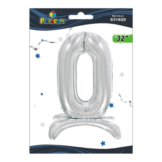 Цифра фольгована на підставці Pelican "0" срібло 80см Срібний Pelican (831820)