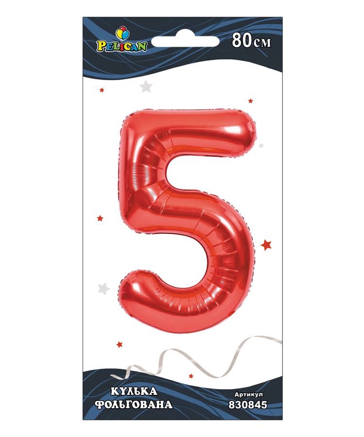 Цифра фольгована Pelican, "5" Червона 80см Червоний Pelican (830845)