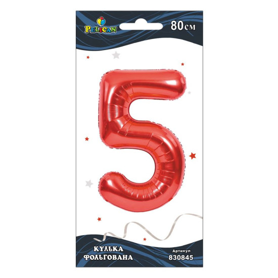 Цифра фольгована Pelican, "5" Червона 80см Червоний Pelican (830845)