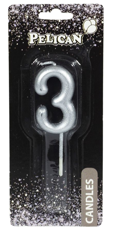 Свеча для торта Pelican, "3" СЕРЕБРО 4,5см Серебряный Pelican (864523)