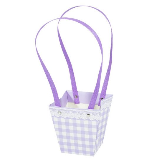 Подарункові пакети-сумки клітинка , ручка пластик, 8х12.5х7см, Lavander (BCD081207 - Lavander)