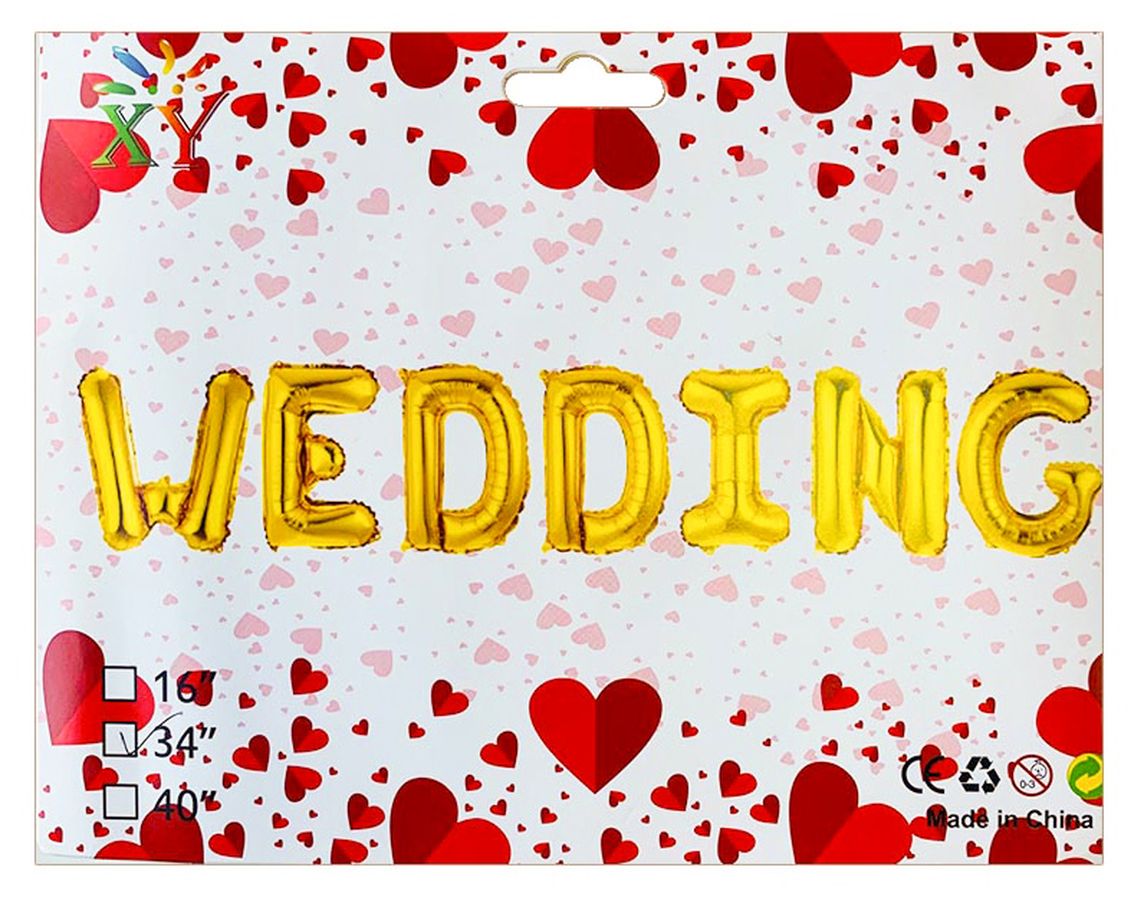 Набор из 7 шариков, Wedding 34" золото Золотой (837253)