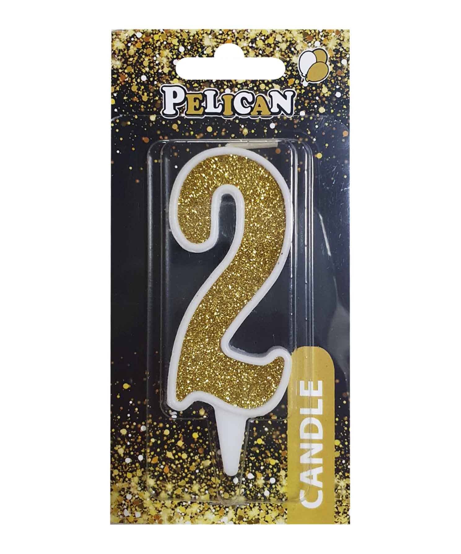 Свічка для торта Pelican "2" ЗОЛОТО 7см Золотий Pelican (867012)