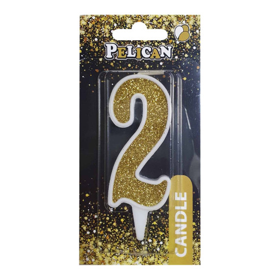 Свічка для торта Pelican "2" ЗОЛОТО 7см Золотий Pelican (867012)