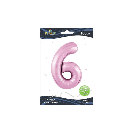 Цифра фольгована Pelican, "6" рожева 100см Рожевий Pelican (831076)